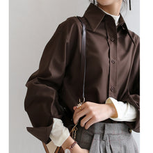 Load image into Gallery viewer, QOERLIN Coffee Blouse Loose Long Sleeve