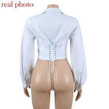 Load image into Gallery viewer, VIBESOOTD Lace Up White Sexy V-Neck