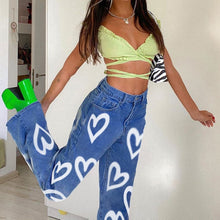 Load image into Gallery viewer, Vintage Heart Printed Hot Baggy Jeans
