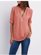Load image into Gallery viewer, Zip Up V-neck Blouse