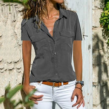 Load image into Gallery viewer, Short Sleeve Casual Button Down Blouses