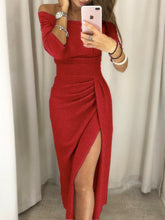 Load image into Gallery viewer, Off Shoulders Cocktail Long Slit Dress