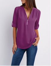 Load image into Gallery viewer, Zip Up V-neck Blouse