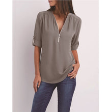 Load image into Gallery viewer, Zip Up V-neck Blouse