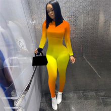 Load image into Gallery viewer, hirigin Women Gradient Print Long Sleeve Sport Bodycon Jumpsuit Bandage Skinny Jumpsuit Streetwear Autumn Winter Romper Outfits