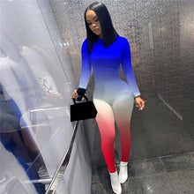 Load image into Gallery viewer, hirigin Women Gradient Print Long Sleeve Sport Bodycon Jumpsuit Bandage Skinny Jumpsuit Streetwear Autumn Winter Romper Outfits
