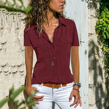 Load image into Gallery viewer, Short Sleeve Casual Button Down Blouses
