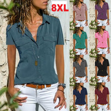 Load image into Gallery viewer, Short Sleeve Casual Button Down Blouses