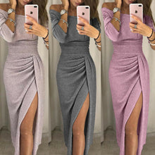 Load image into Gallery viewer, Off Shoulders Cocktail Long Slit Dress