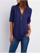 Load image into Gallery viewer, Zip Up V-neck Blouse