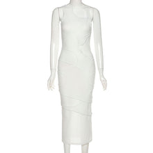 Load image into Gallery viewer, Sleeveless O-Neck Solid Patchwork Mesh Maxi Dress