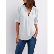 Load image into Gallery viewer, Zip Up V-neck Blouse