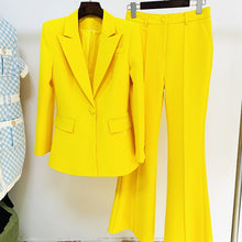 Load image into Gallery viewer, Single Button Blazer Flare Pants Suit