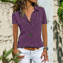 Load image into Gallery viewer, Short Sleeve Casual Button Down Blouses