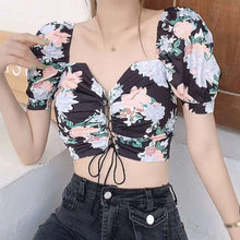 Load image into Gallery viewer, Floral Print  Drawstring Blouses