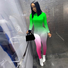 Load image into Gallery viewer, hirigin Women Gradient Print Long Sleeve Sport Bodycon Jumpsuit Bandage Skinny Jumpsuit Streetwear Autumn Winter Romper Outfits