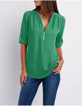 Load image into Gallery viewer, Zip Up V-neck Blouse