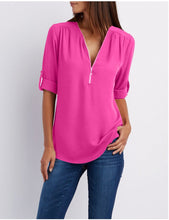 Load image into Gallery viewer, Zip Up V-neck Blouse