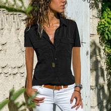 Load image into Gallery viewer, Short Sleeve Casual Button Down Blouses