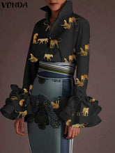 Load image into Gallery viewer, Sexy Turn-down Collar Flare Sleeve Tops