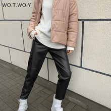 Load image into Gallery viewer, High Waist Spliced Loose Leather Pants