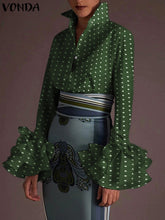 Load image into Gallery viewer, Sexy Turn-down Collar Flare Sleeve Tops