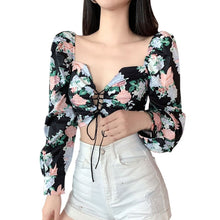 Load image into Gallery viewer, Floral Print  Drawstring Blouses