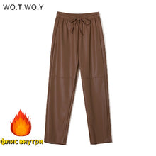 Load image into Gallery viewer, High Waist Spliced Loose Leather Pants
