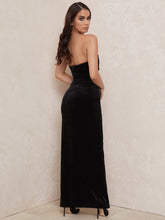 Load image into Gallery viewer, Strapless Black Elegant V Neck Bandage Dress Front Slit Strapless