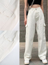 Load image into Gallery viewer, Rockmore Brown Vintage Baggy Jeans Women 90s Streetwear Pockets Wide Leg Cargo Pants Low Waist Straight Denim Trousers 2021
