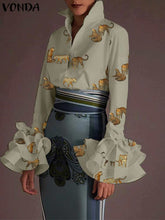 Load image into Gallery viewer, Sexy Turn-down Collar Flare Sleeve Tops