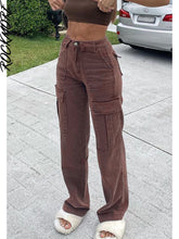 Load image into Gallery viewer, Rockmore Brown Vintage Baggy Jeans Women 90s Streetwear Pockets Wide Leg Cargo Pants Low Waist Straight Denim Trousers 2021