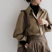 Load image into Gallery viewer, QOERLIN Coffee Blouse Loose Long Sleeve