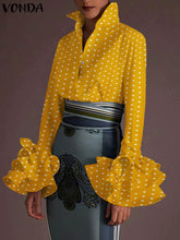 Load image into Gallery viewer, Sexy Turn-down Collar Flare Sleeve Tops