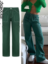 Load image into Gallery viewer, Rockmore Brown Vintage Baggy Jeans Women 90s Streetwear Pockets Wide Leg Cargo Pants Low Waist Straight Denim Trousers 2021