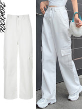 Load image into Gallery viewer, Rockmore Brown Vintage Baggy Jeans Women 90s Streetwear Pockets Wide Leg Cargo Pants Low Waist Straight Denim Trousers 2021